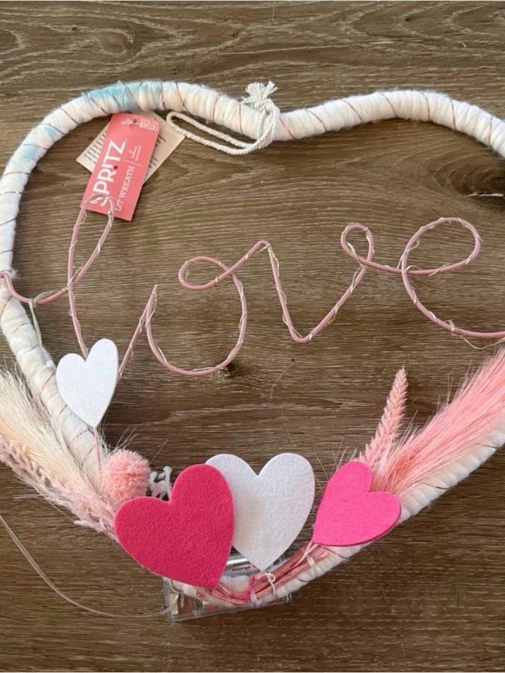 Spritz Pink & White Heart 'Love' Wire Wall Hanging